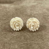 Ivory Rose & 14K Gold Earrings - 1960's 