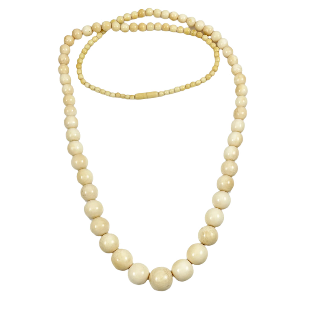 Long Graduated Ivory Bead Necklace Antique