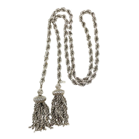 Monet Silver Rope & Tassel Necklace Vintage