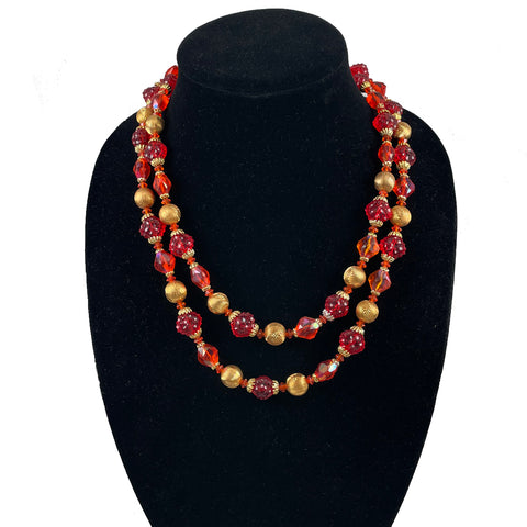 Double Strand Orange Beaded Necklace Vintage W. German