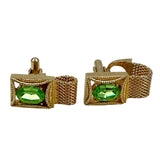 Green Rhinestone Fold Over Cufflinks 1970's