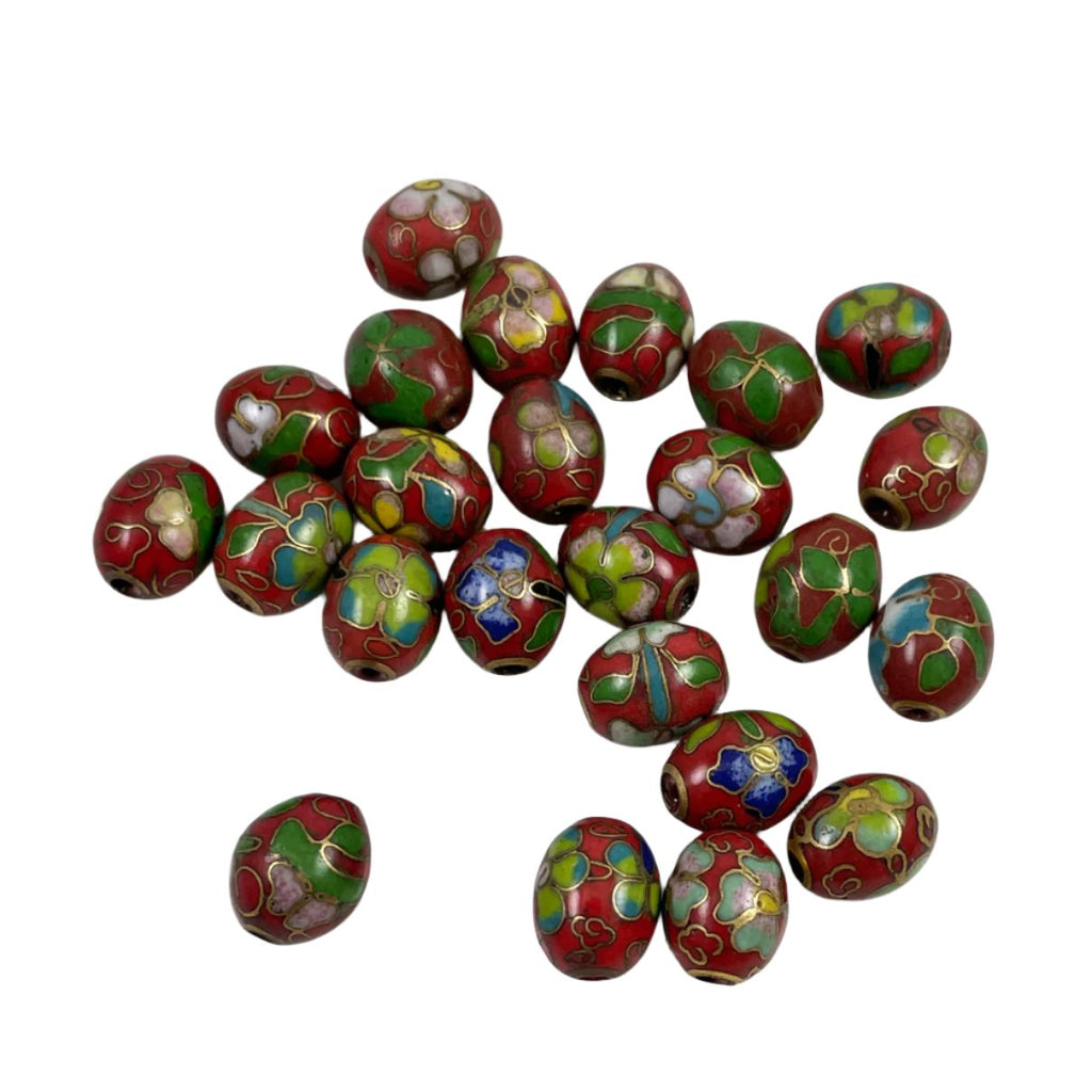 Red Cloisonne Oval Beads Chinese 10 x 8mm