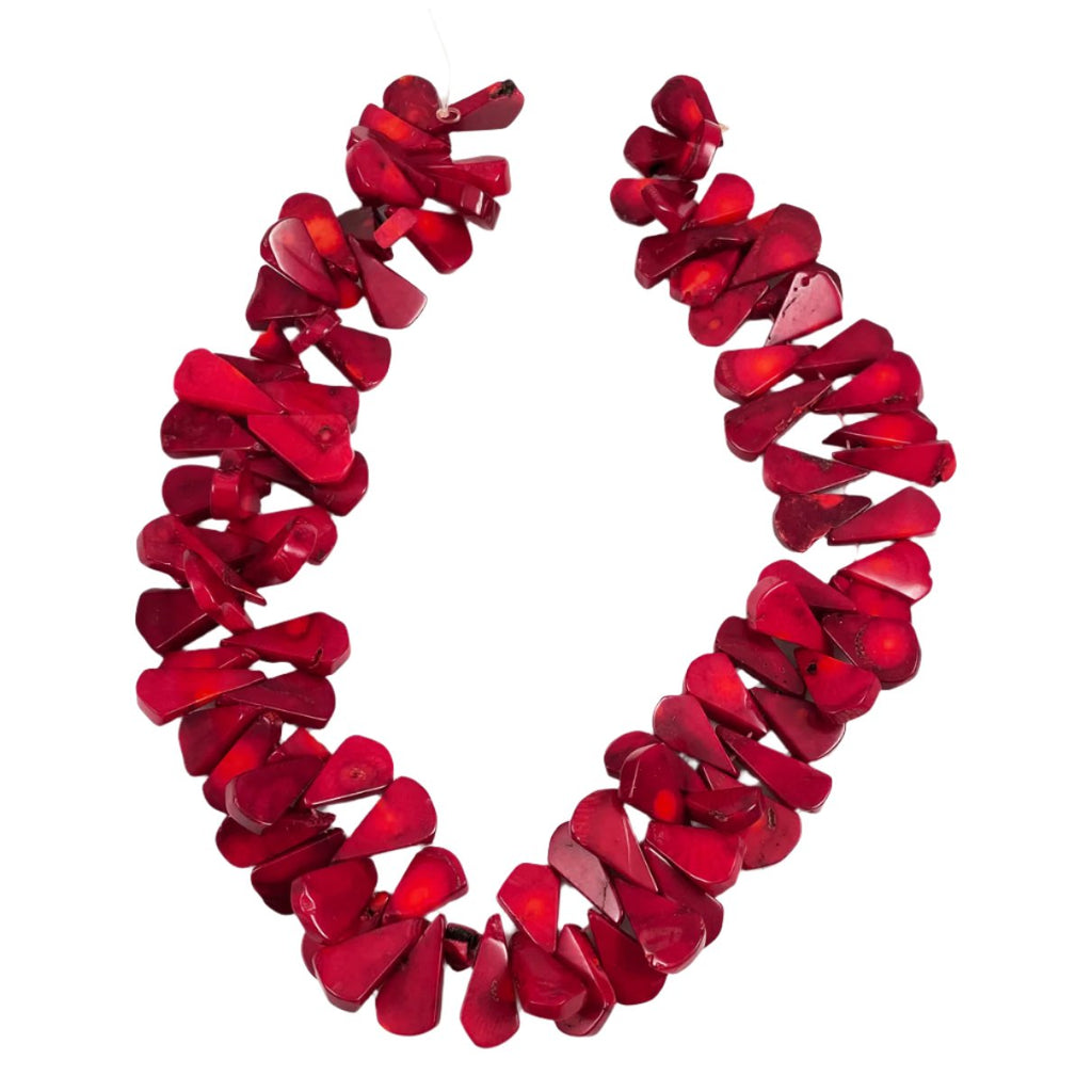 Red Coral Flat Teardrop Beads