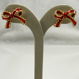 Red Enamel Bow Holiday Christmas Earrings Vintage