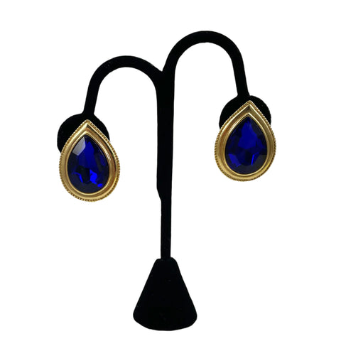 Blue Sapphire Rhinestone Clip On Earrings