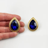 Blue Sapphire Rhinestone Clip On Earrings