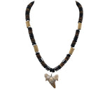 Fossilized Shark Tooth & Wood Unisex Necklace Surfer Hawaiian