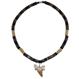 Fossilized Shark Tooth & Wood Unisex Necklace Surfer Hawaiian