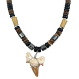 Fossilized Shark Tooth & Wood Unisex Necklace Surfer Hawaiian