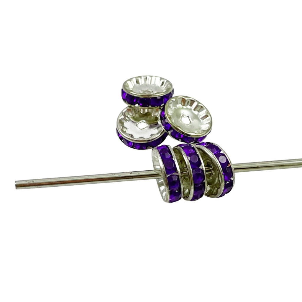 Silver Plated Violet Rondelles 12mm - 12 beads