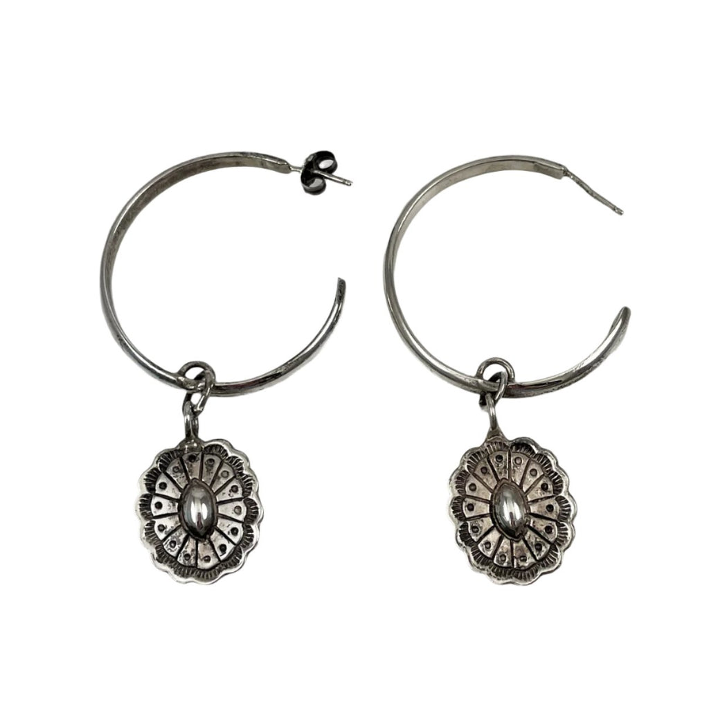 Native American Concho Sterling Hoop Earrings by Raymond Coriz