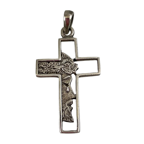 Sterling Holy Face Cross Pendant