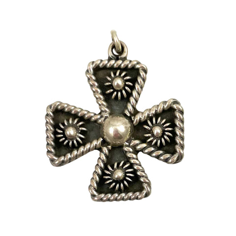 Sterling Maltese Cross Pendant Vintage Mexican Silver