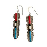 Sterling & Gemstone Feather Native American Earrings