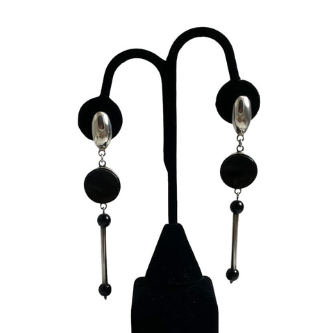 Long Black Onyx & Sterling Earrings Mexican