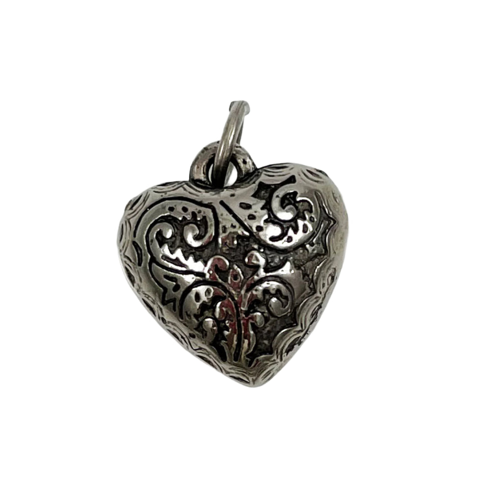 Sterling Repousse Puffy Heart Charm Victorian