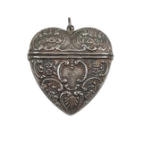 Sterling Repousse Heart Vesta Match Case Antique