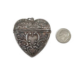 Sterling Repousse Heart Vesta Match Case Antique