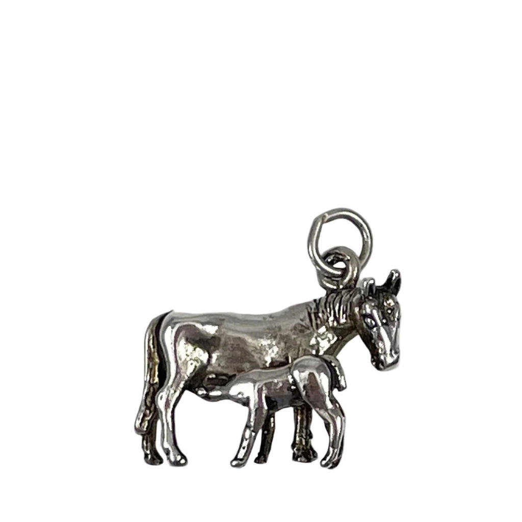 Sterling Silver Mare & Foal Horse Charm Vintage