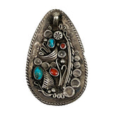 Old Pawn Hopi Sterling Turquoise & Coral Pendant by RS