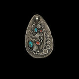 Old Pawn Hopi Sterling Turquoise & Coral Pendant 