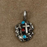 Sterling Turquoise & Coral Cross Pendant Charm