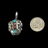 Sterling Turquoise & Coral Cross Pendant Charm