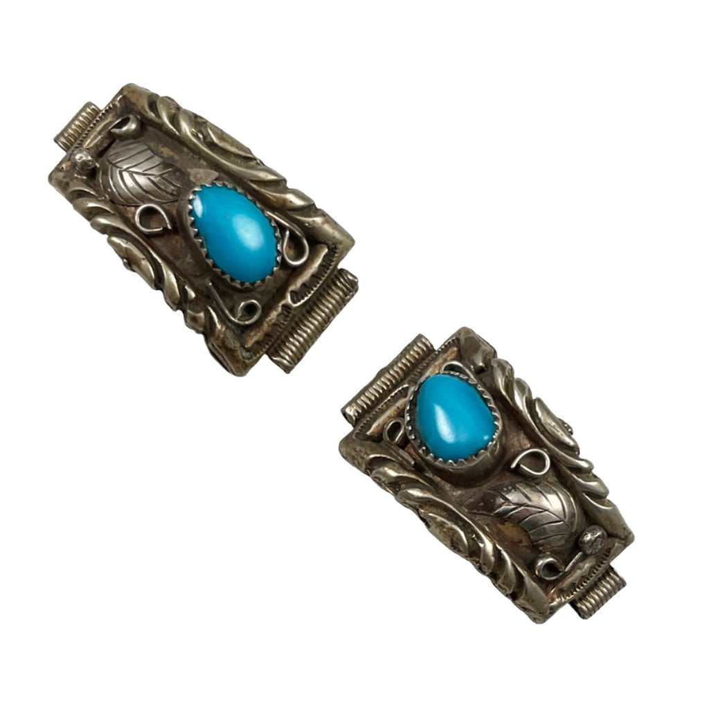 Turquoise & Sterling Watch Band Tips Navajo