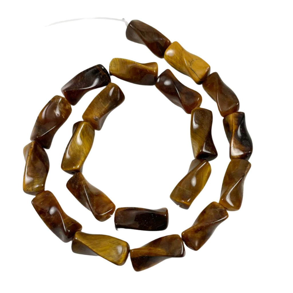 Tiger's Eye Gemstone Twisted Tube Beads 20mm