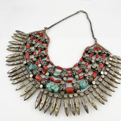 Tibetan Tribal Red Coral & Turquoise Collar Necklace