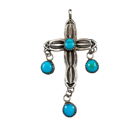 Navajo Sterling Silver & Turquoise Cross Pendant