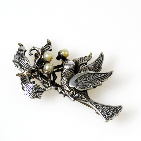 Sterling Damascene Bird Brooch from Spain – Estatebeads