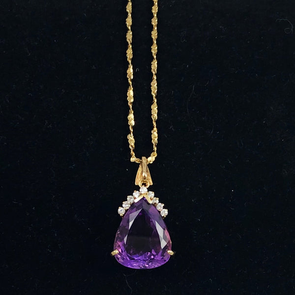 Amethyst 14 & Diamond Pendant Necklace 14K Gold – Estate Beads & Jewelry