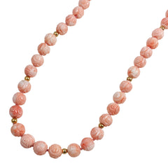 Carved Angel Skin Coral Necklace 14k Gold Beads & Clasp