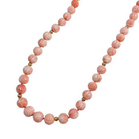 Carved Angel Skin Coral Necklace 14k Gold Beads & Clasp – Estate Beads &  Jewelry