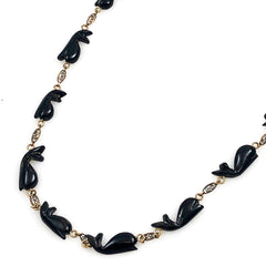 Hawaiian Black Coral Whale & Gold Necklace Vintage