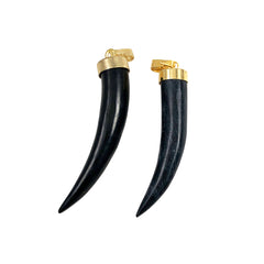 Black Jade Tusk Pendants Gold Caps