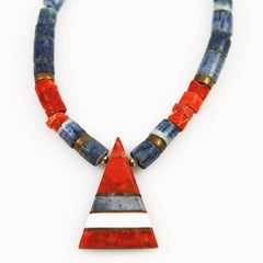 Red and Blue Denim Coral Necklace Vintage