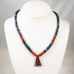 Red and Blue Denim Coral Necklace Vintage