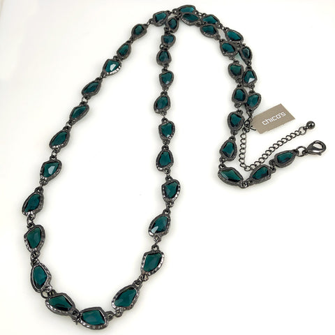 33-37 Chico's Long Faux-Turquoise Rhinestone Charm Necklace Chain