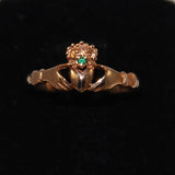 Antique Irish Claddagh Ring 10K Rose Gold & Emerald