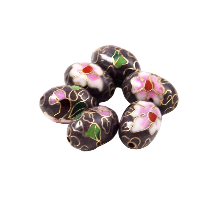 Cloisonne Plum Oval Beads Vintage Chinese