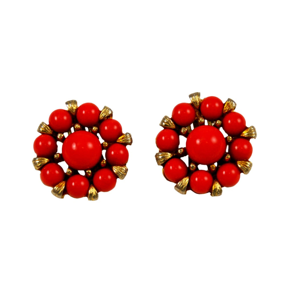 Coral Beaded Cluster Earrings Vintage