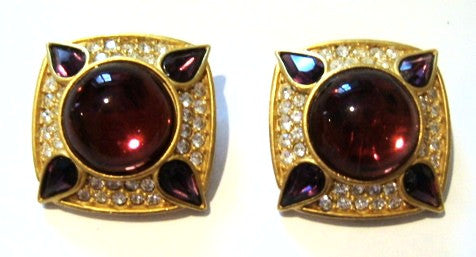 Gem-Craft Large Rhinestone Clip on Earrings Vintage