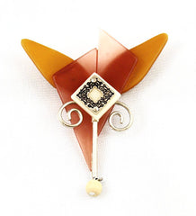 Effex Amber Celluloid Vintage Brooch