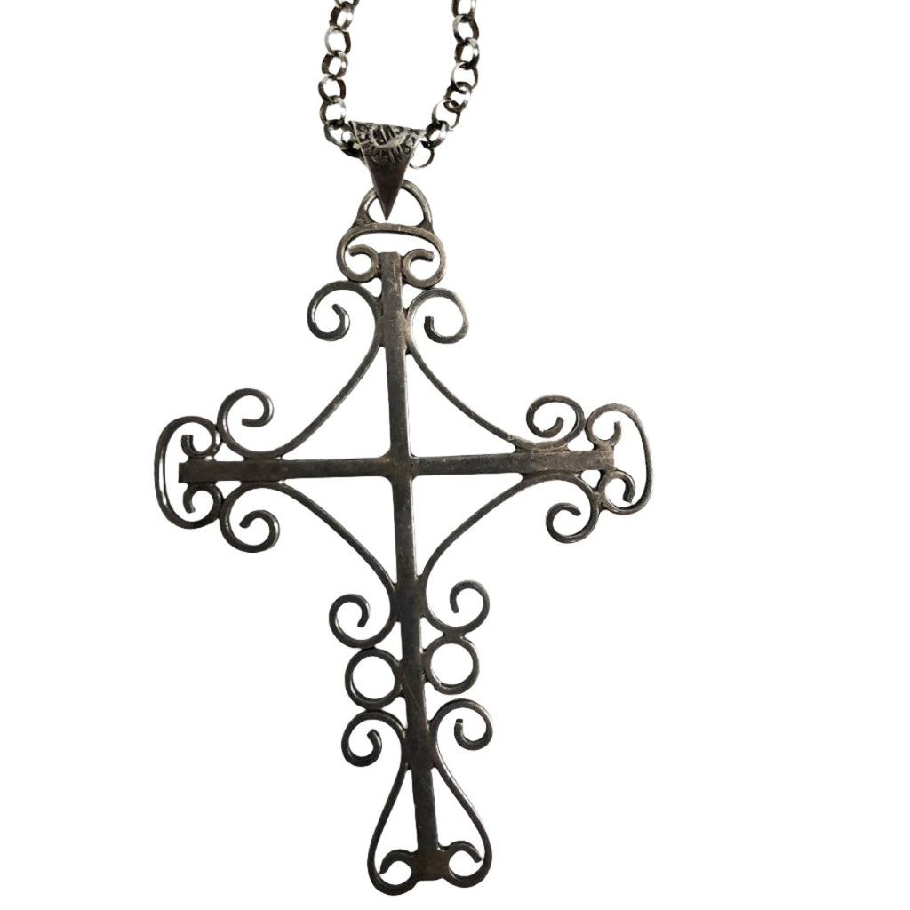 Large Sterling Silver Mexican Cross Necklace