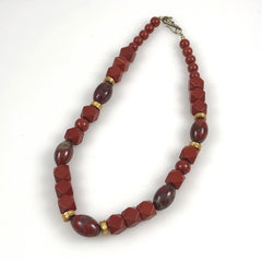 Red Jasper Gemstone Beaded  Necklace Vermeil Clasp