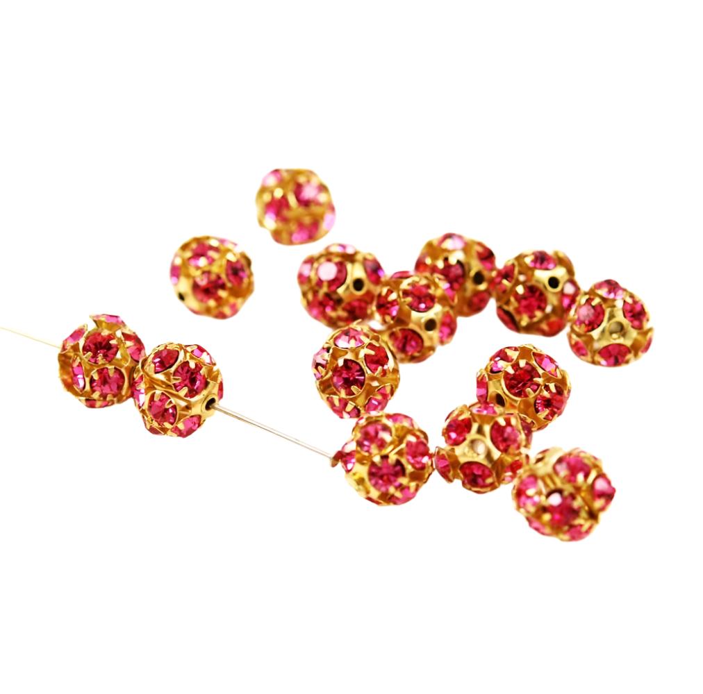 Swarovski 10mm Rose Rhinestone Crystal Balls Gold Plated