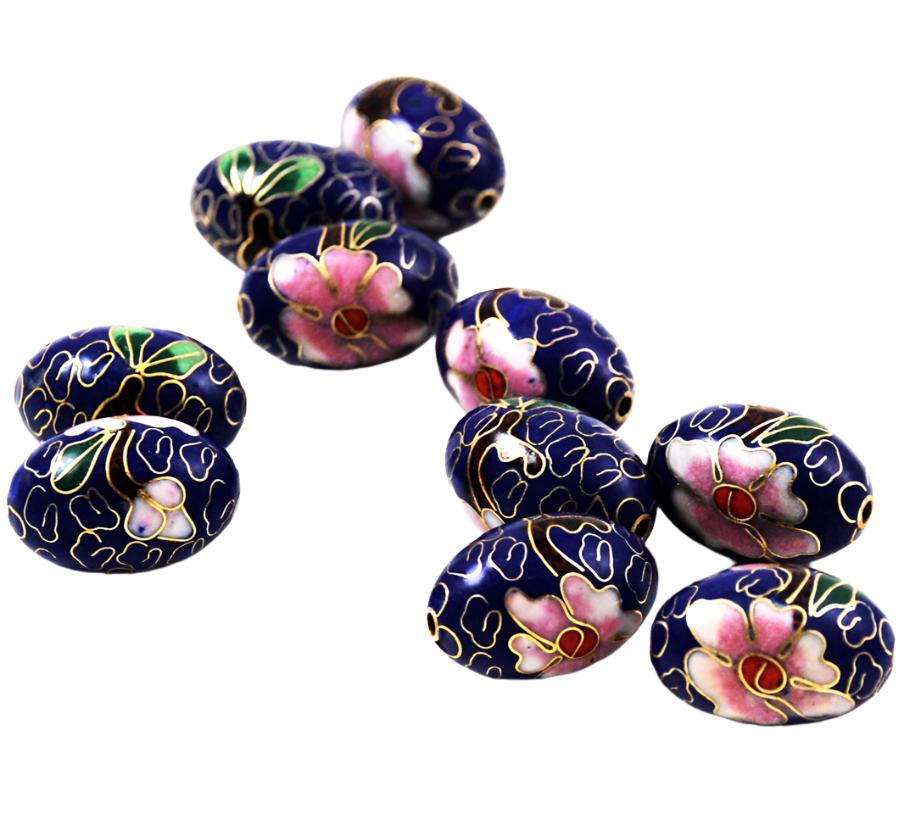 Large Cloisonne Cobalt Blue Oval Beads 23x15mm