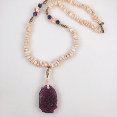 Coral Necklace with Amethyst Pendant by Sandra David